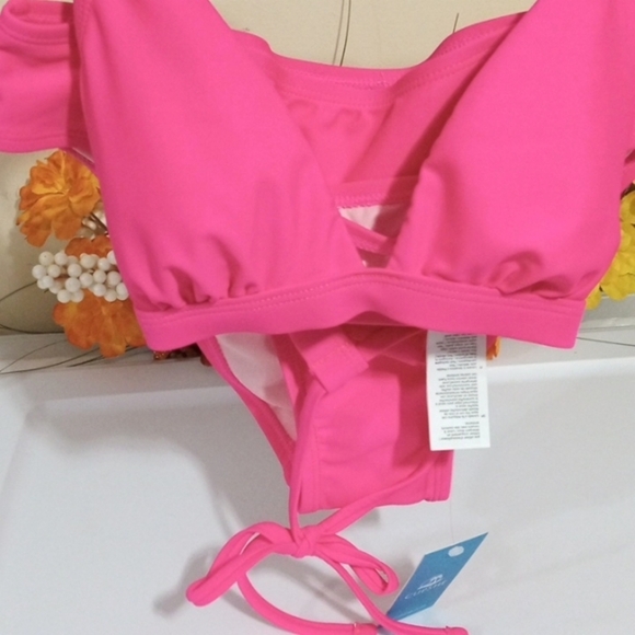 CUPSHE PINK V-NECK LACE UP CUT OUT BACK LOW RISE BIKINI SIZE XS NWT - Picture 7 of 10